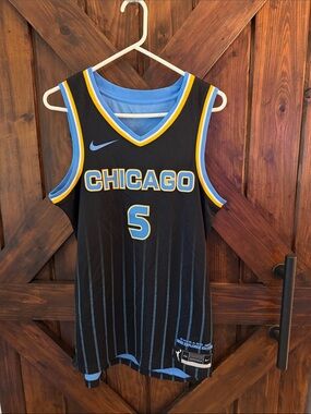 Nike Chicago WNBA #5 Angel Reese Black and Light Blue Basketball Jersey